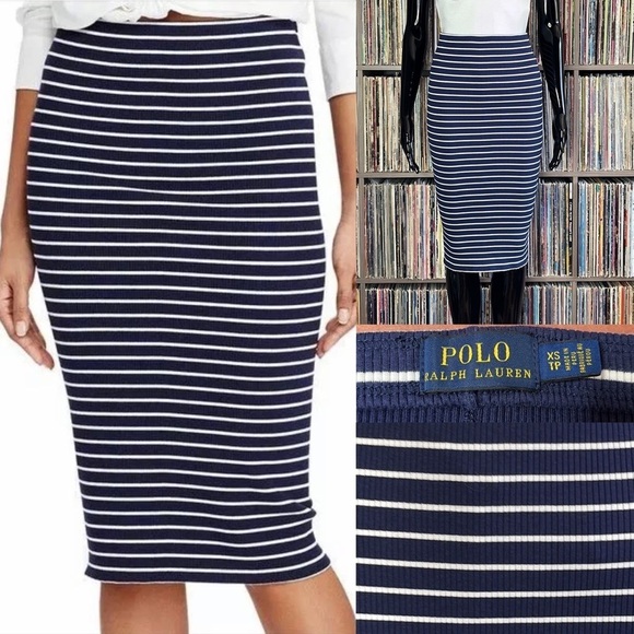 Polo Ralph Lauren Dresses & Skirts - Ralph Lauren Ribbed Knit Skirt in Blue and White Combo Size XS